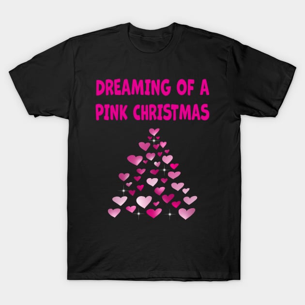 Pink Hearts Christmas tree shape Dreaming of a Pink Christmas T-Shirt by Artstastic